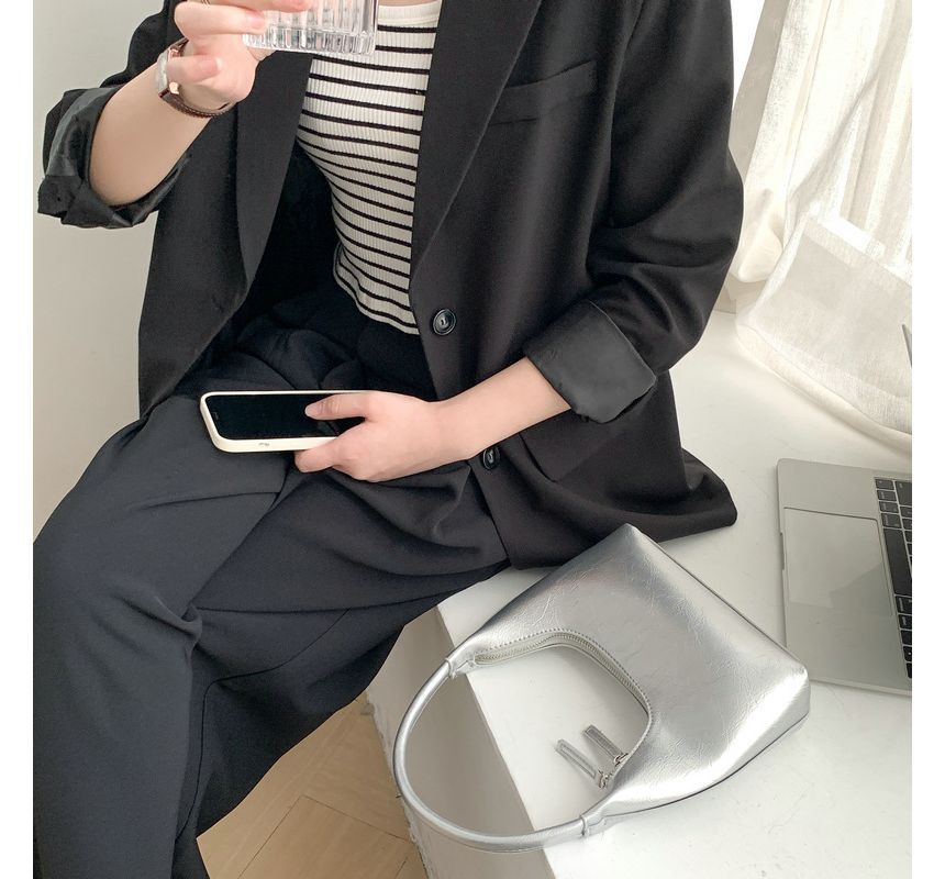 Bag Shoulder Leather Plain Zip Faux