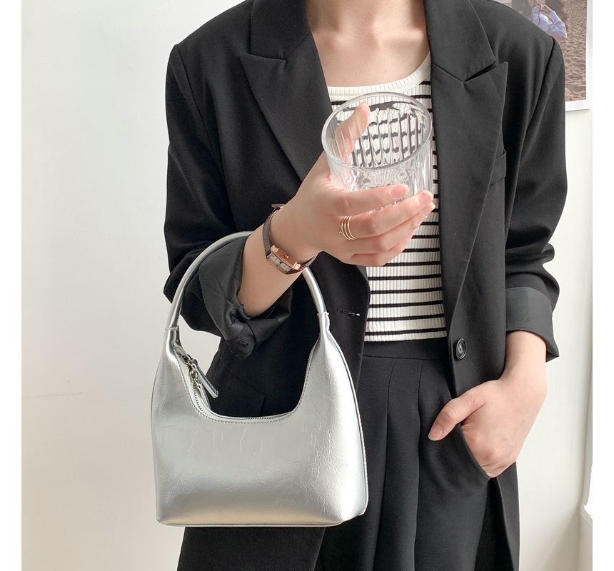 Bag Shoulder Leather Plain Zip Faux
