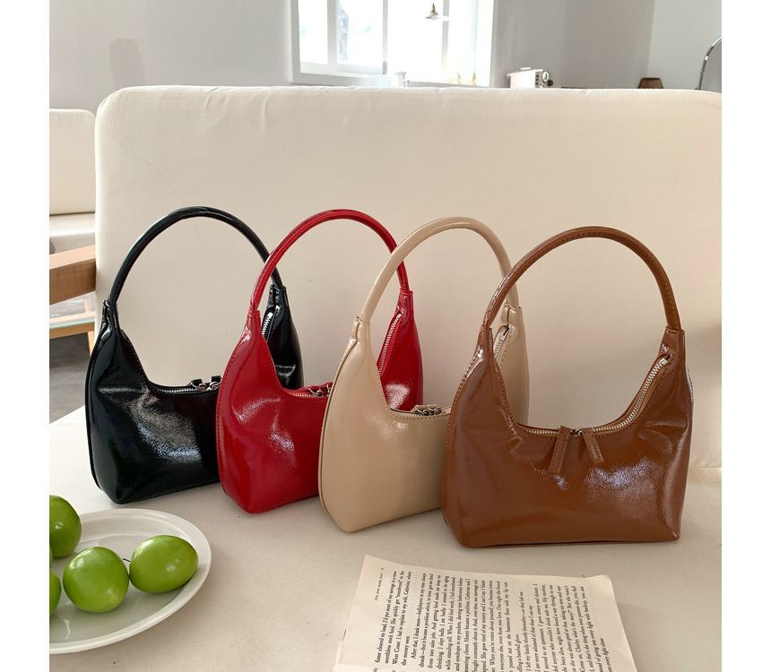 Bag Shoulder Leather Plain Zip Faux