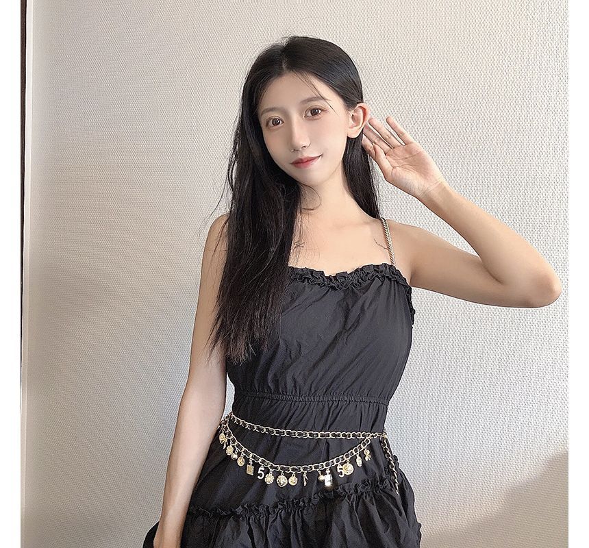 Chain Fringed Layered Alloy Leather Waist Belt Faux