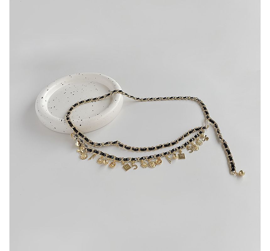 Chain Fringed Layered Alloy Leather Waist Belt Faux