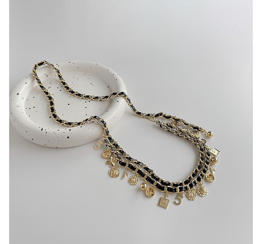 Chain Fringed Layered Alloy Leather Waist Belt Faux