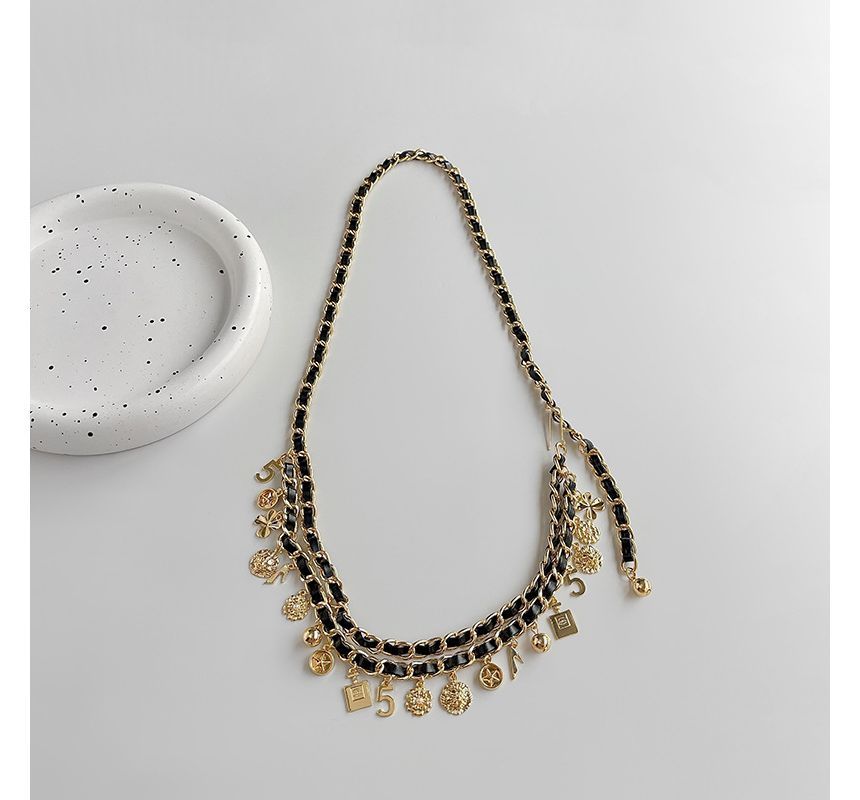 Chain Fringed Layered Alloy Leather Waist Belt Faux