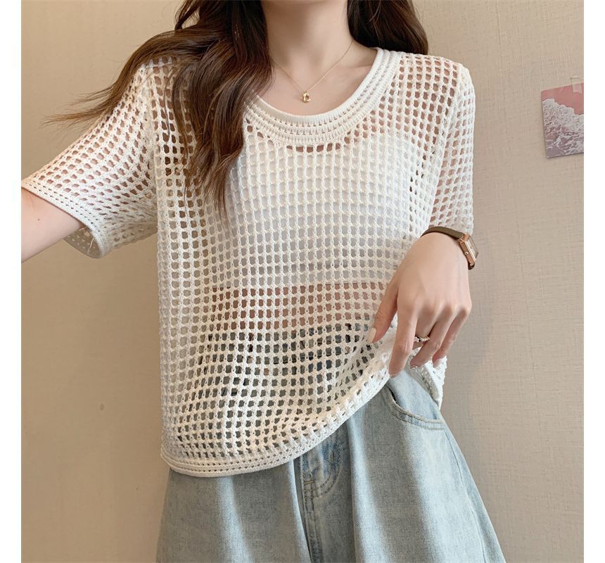 Perforated Knit Short-Sleeve Top