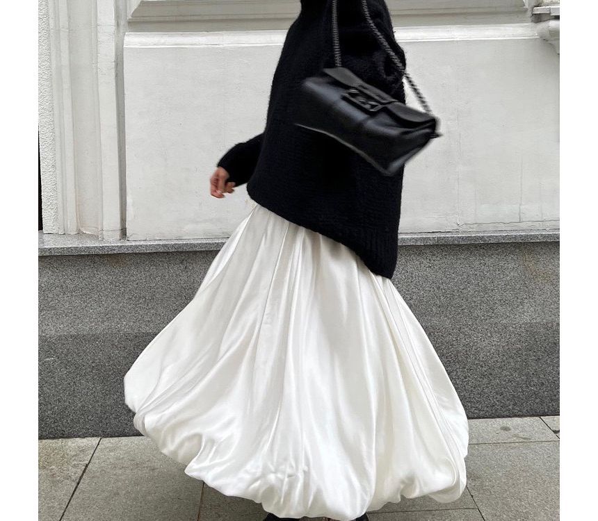 A-Line Skirt Plain Maxi Waist High