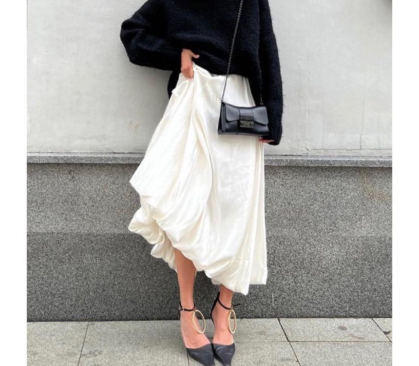 A-Line Skirt Plain Maxi Waist High