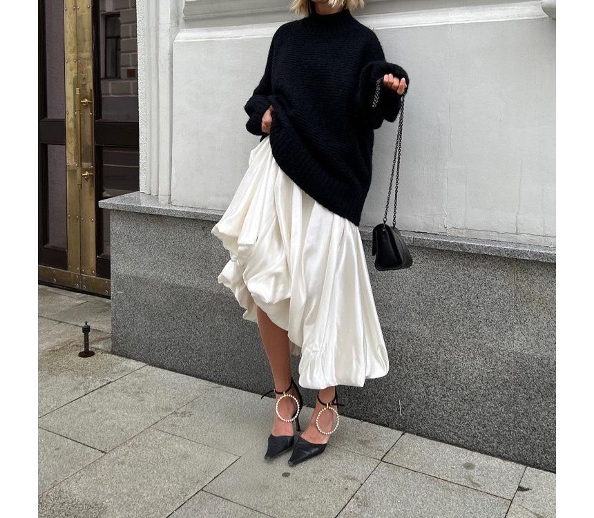 A-Line Skirt Plain Maxi Waist High