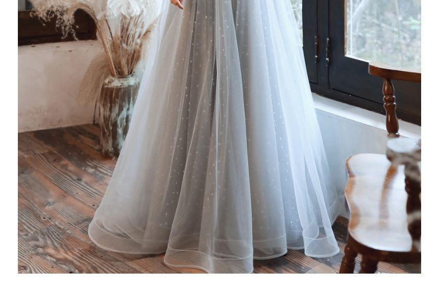 Gown Mesh / Midi Evening Sequin Cap-Sleeve Dress A-Line Panel