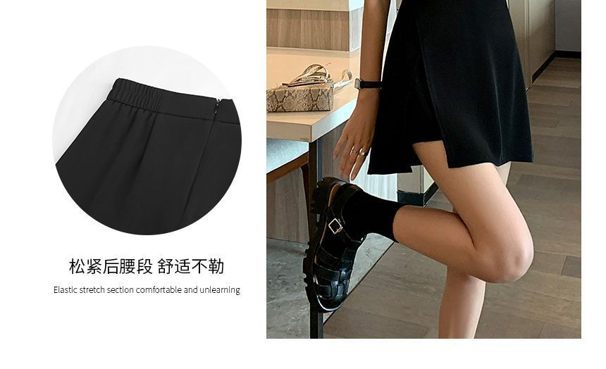 Plain A-Line High Waist Skort Slit Mini