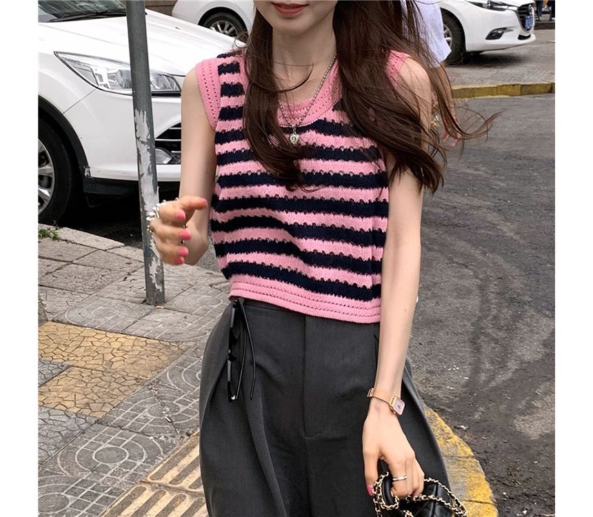 Sleeveless Scoop Neck Striped Knit Top
