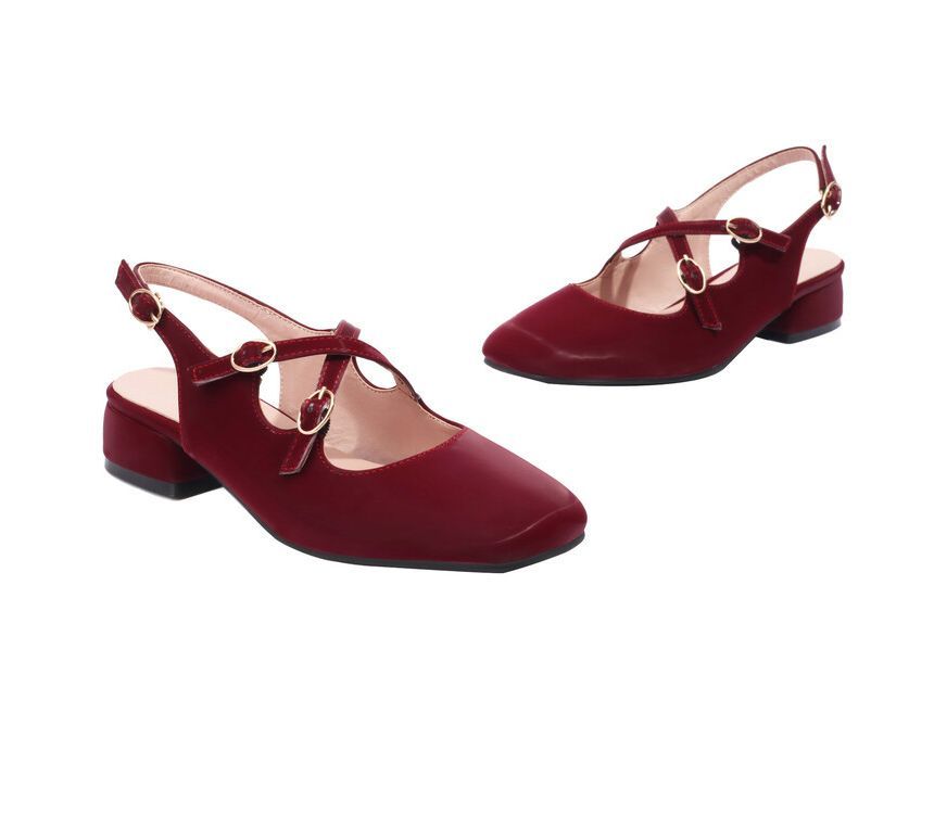 Slingback Cross Toe Heel Square Sandals Chunky Strap