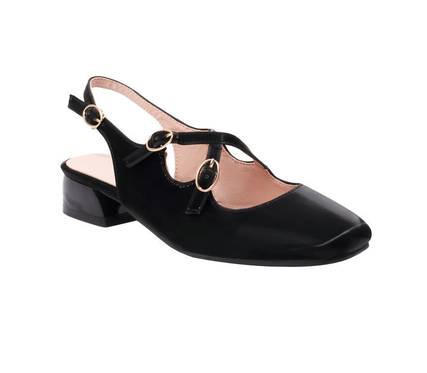 Slingback Cross Toe Heel Square Sandals Chunky Strap