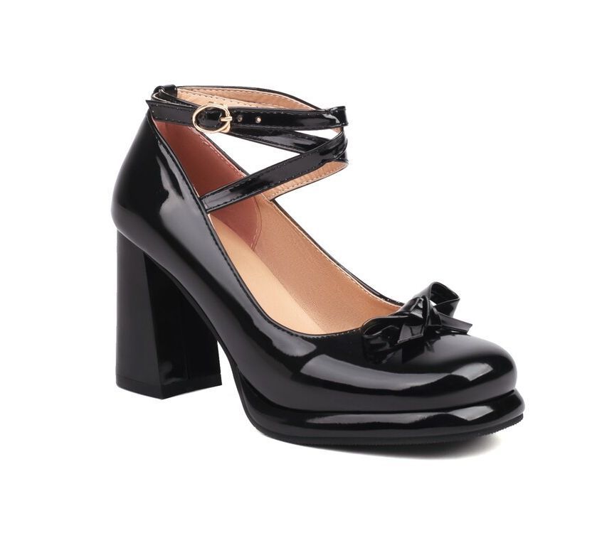 Ankle Platform Chunky Jane Strap Mary Pumps Bow Heel