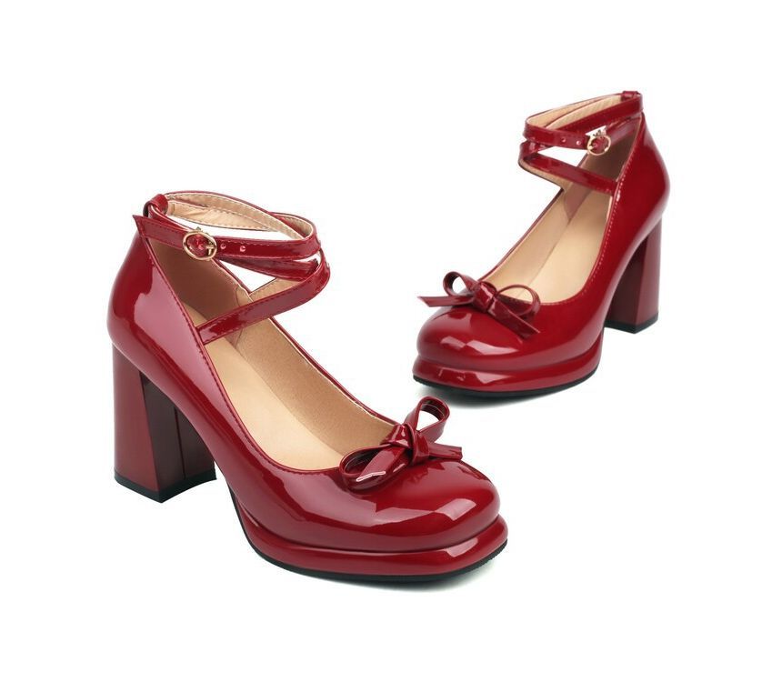 Ankle Platform Chunky Jane Strap Mary Pumps Bow Heel