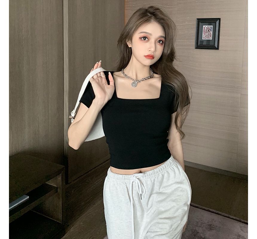 (Various Square-Neck Plain Crop Designs) T-Shirt