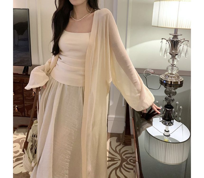 Front Plain Midi Cardigan Open