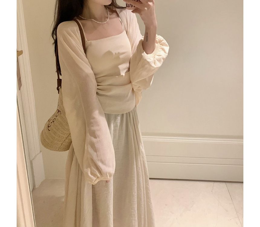 Front Plain Midi Cardigan Open