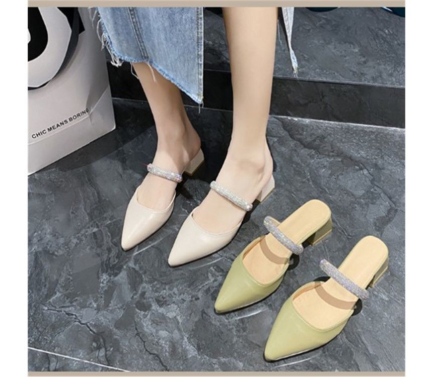 Sandals Rhinestone Chunky Heel Slide