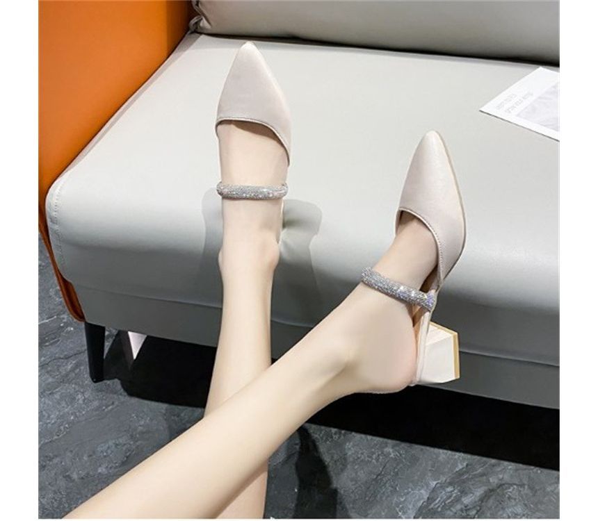 Sandals Rhinestone Chunky Heel Slide