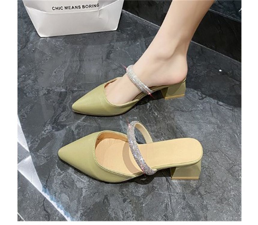 Sandals Rhinestone Chunky Heel Slide