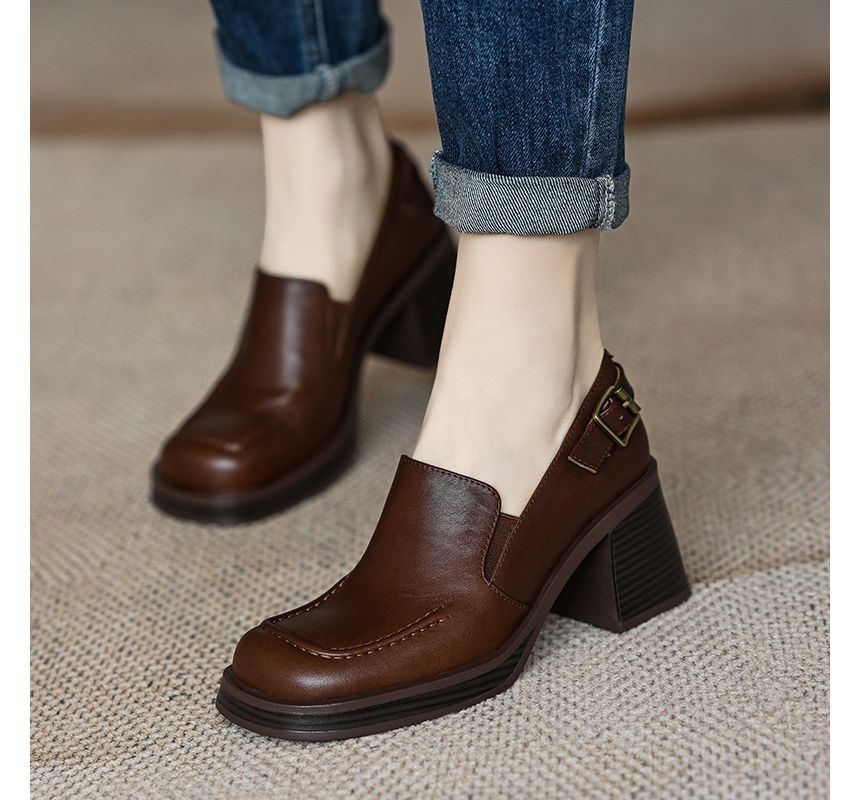 Block-Heel Buckled Loafers
