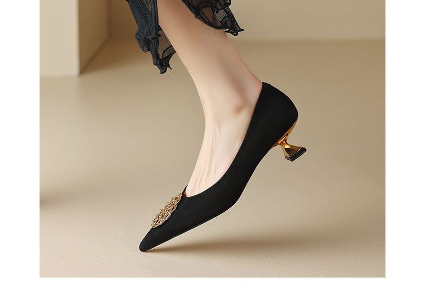 Pumps Rhinestone Kitten-Heel Pointed