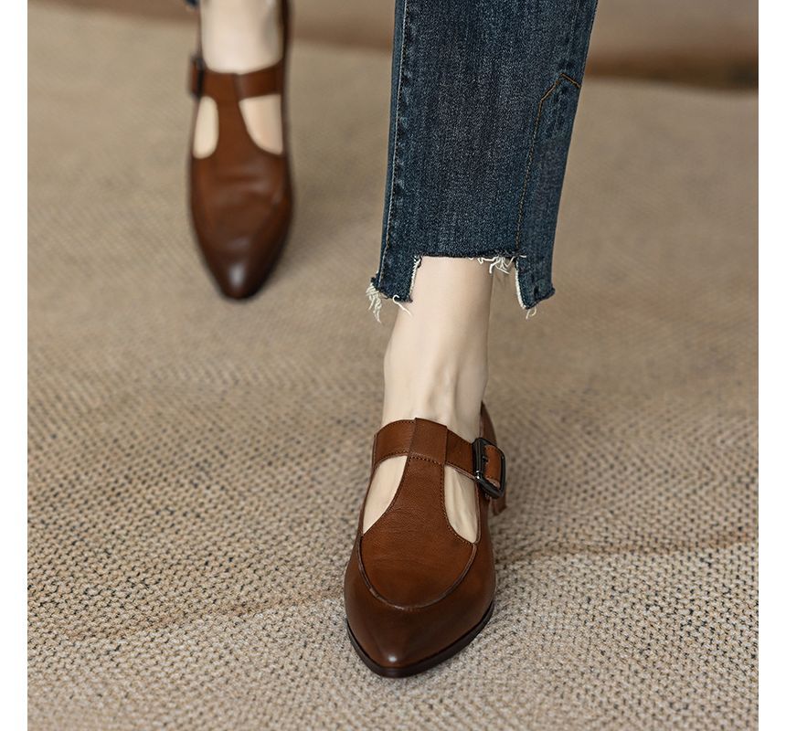 Pointed Jane Mary T-Strap Plain Shoes