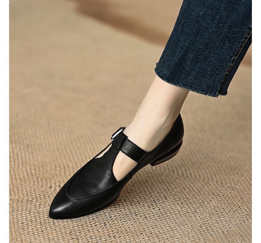 Pointed Jane Mary T-Strap Plain Shoes