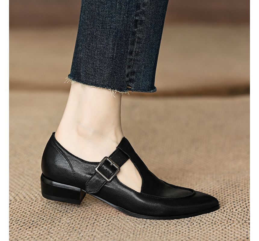 Pointed Jane Mary T-Strap Plain Shoes