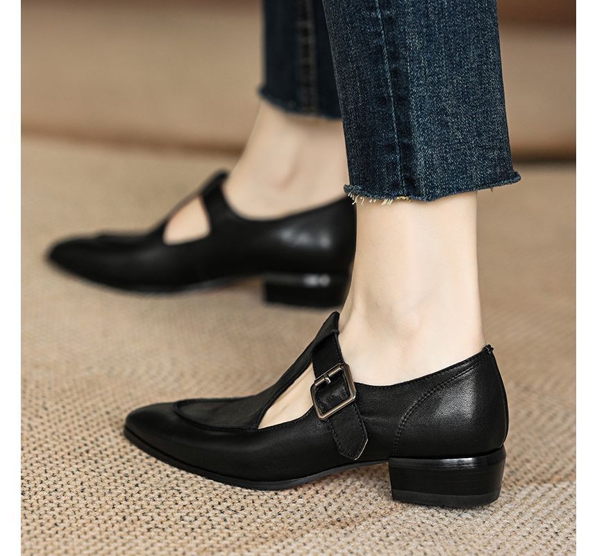 Pointed Jane Mary T-Strap Plain Shoes