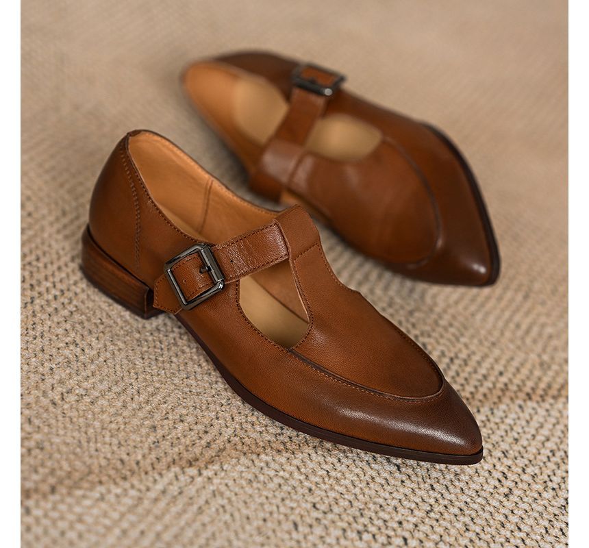 Pointed Jane Mary T-Strap Plain Shoes