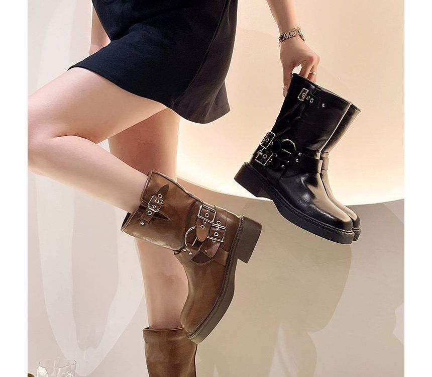 Buckled Boots Chunky Short Heel