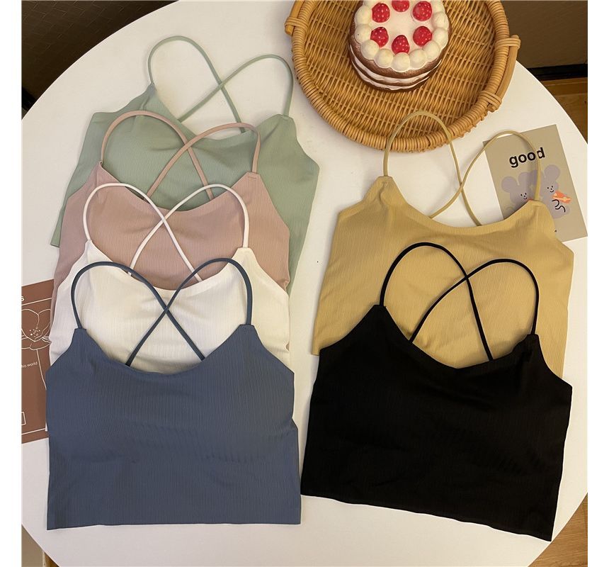 Cross Padded Top Camisole Plain Crop Criss