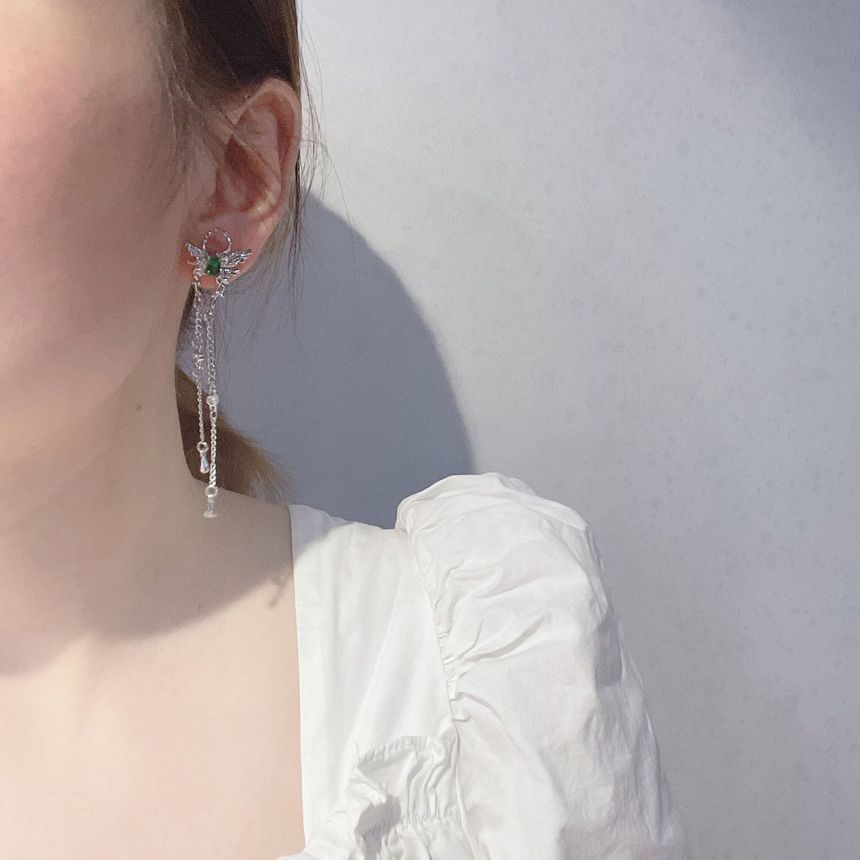 Fringed Alloy Rhinestone Butterfly Earring