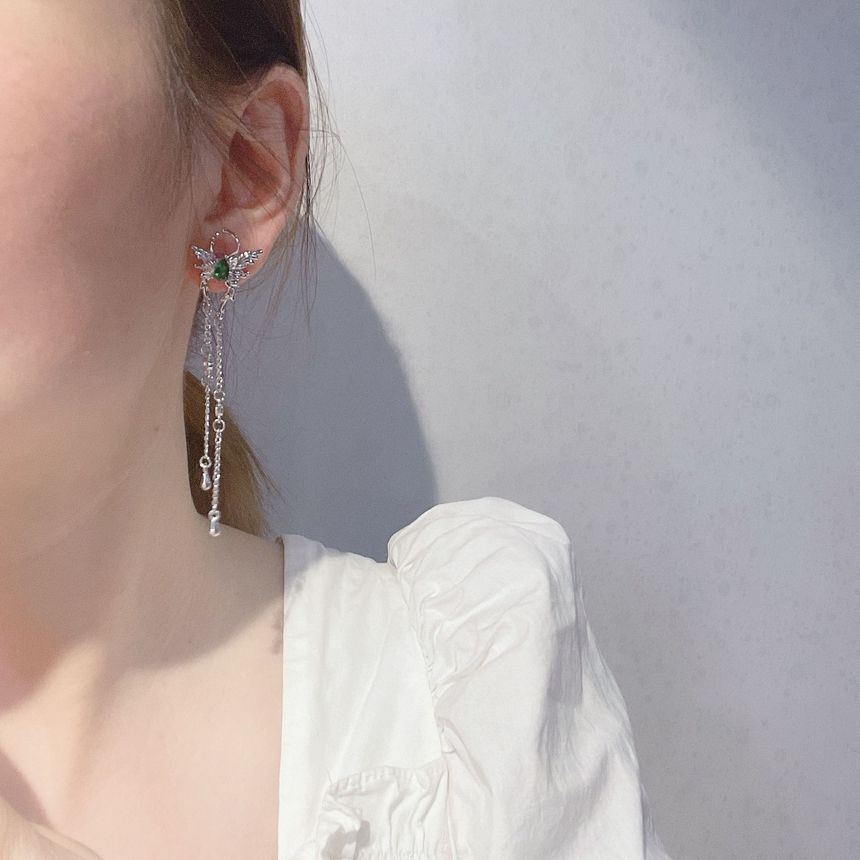 Fringed Alloy Rhinestone Butterfly Earring