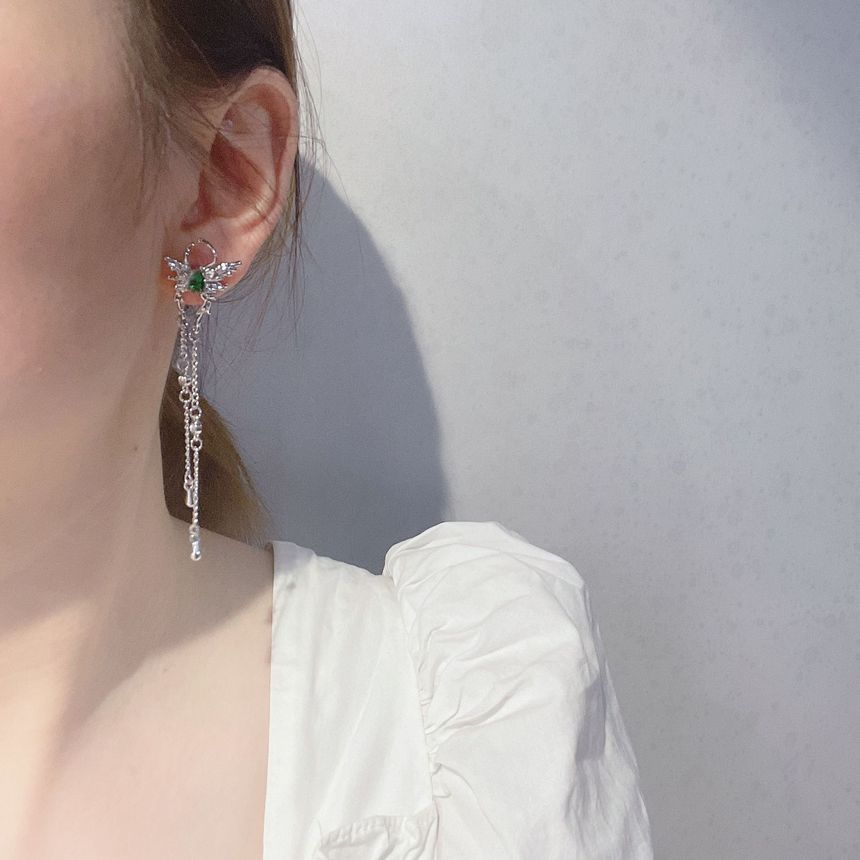 Fringed Alloy Rhinestone Butterfly Earring