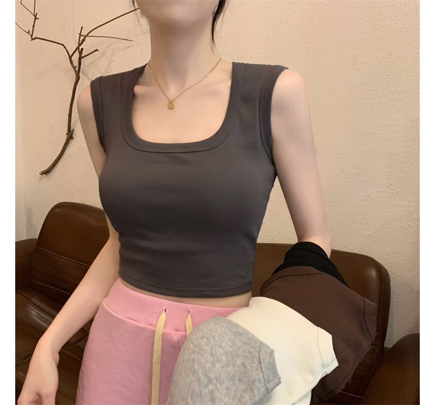 Plain Crop Tank Neck Square Top