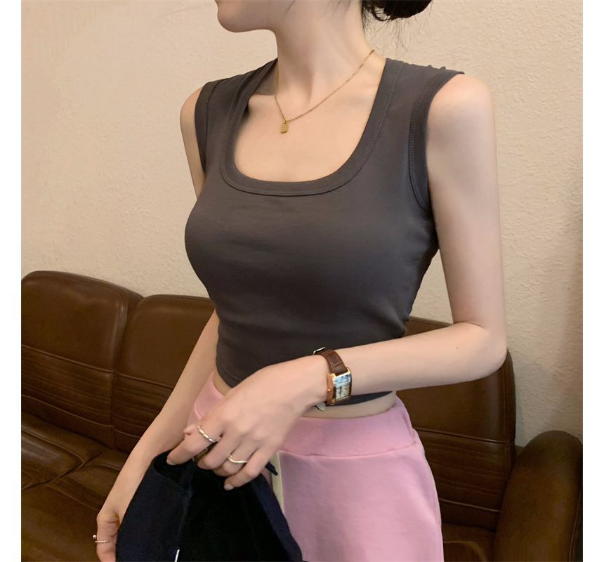 Plain Crop Tank Neck Square Top