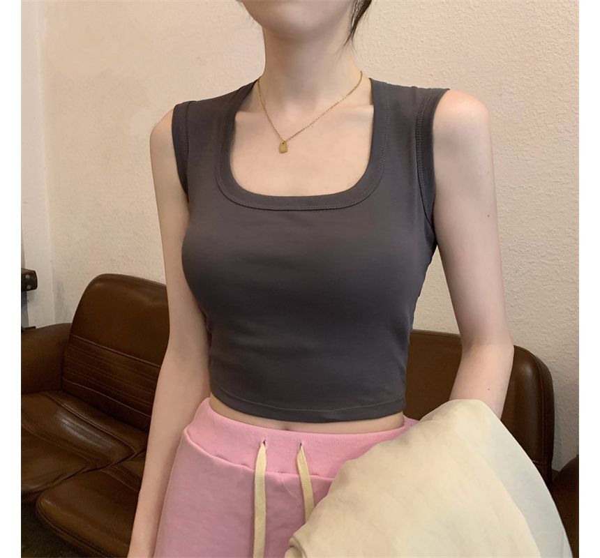 Plain Crop Tank Neck Square Top