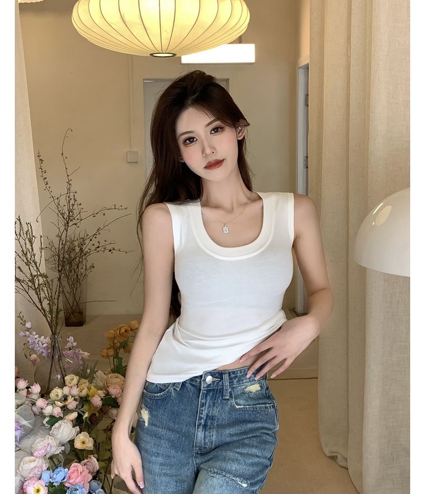 Neck Tank Scoop Plain Top