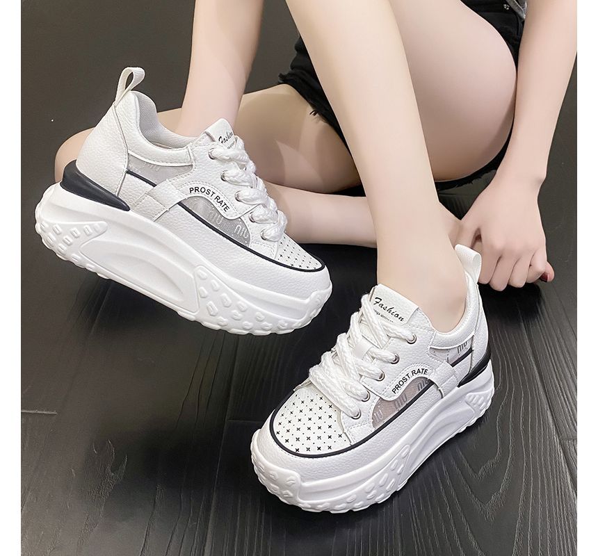 Platform Panel Sneakers Wedge Mesh Hidden