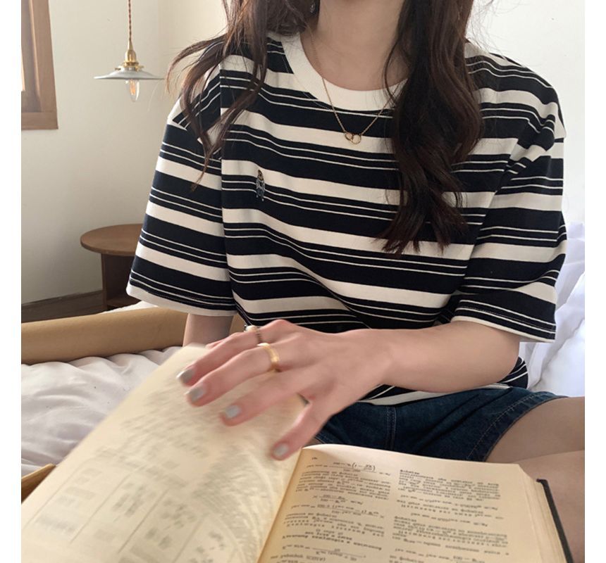 Short-Sleeve Neck T-Shirt Striped Crew
