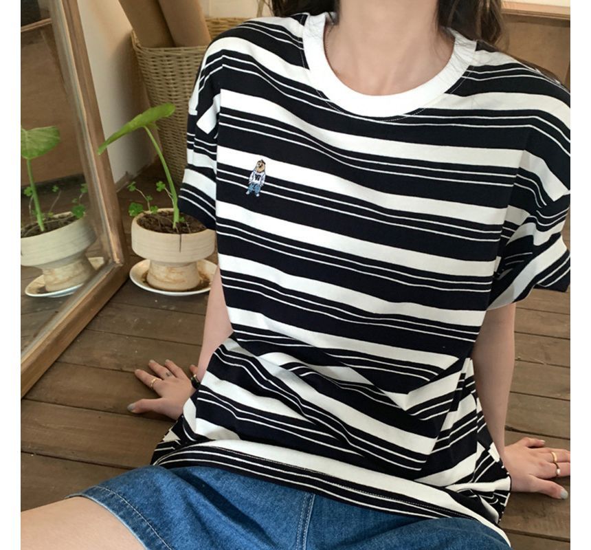 Short-Sleeve Neck T-Shirt Striped Crew