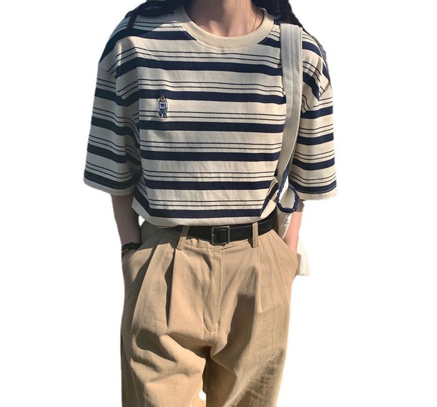 Short-Sleeve Neck T-Shirt Striped Crew