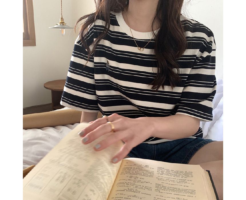 Short-Sleeve Neck T-Shirt Striped Crew