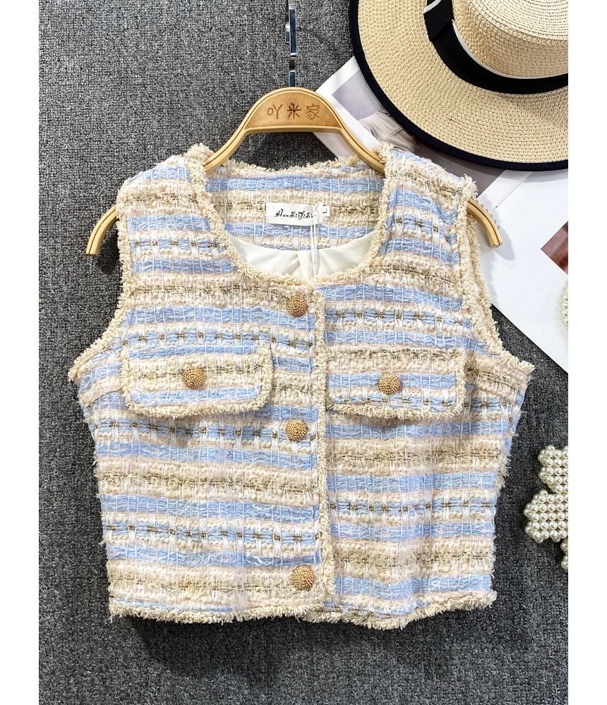 Square Neck Tassel Tweed Vest