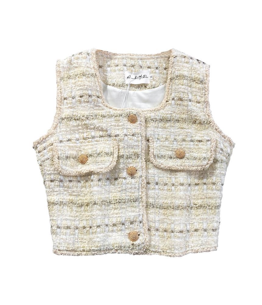 Square Neck Tassel Tweed Vest