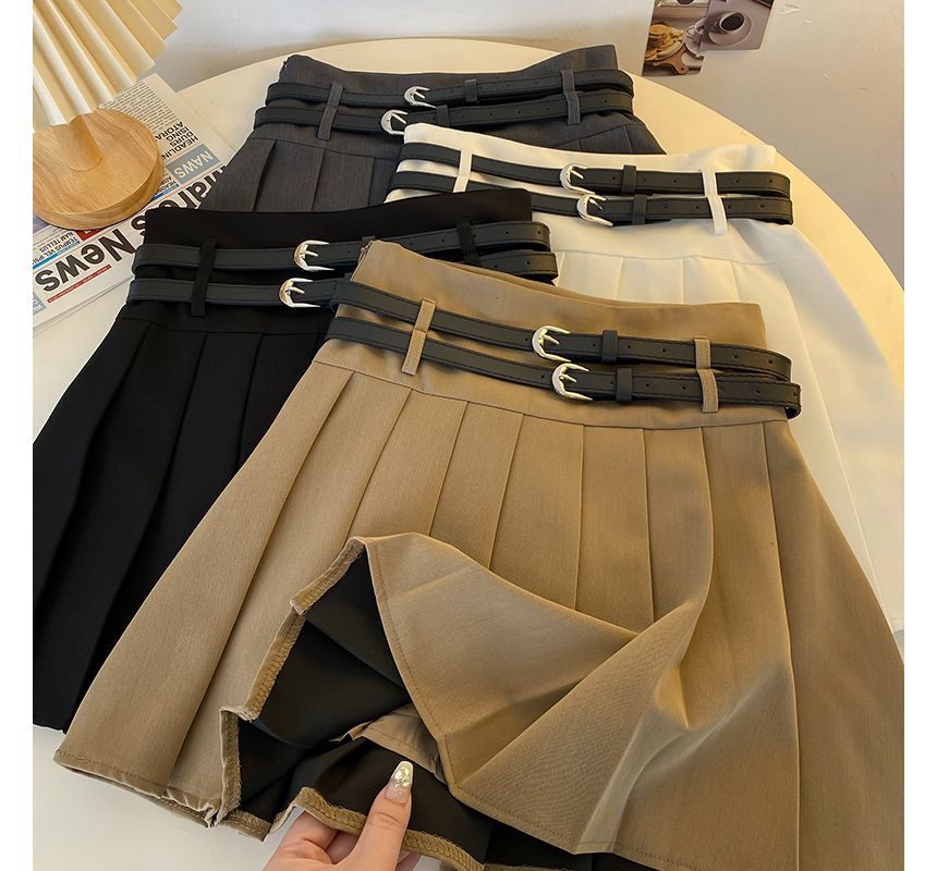 A-Line Plain Mini Skirt Pleated