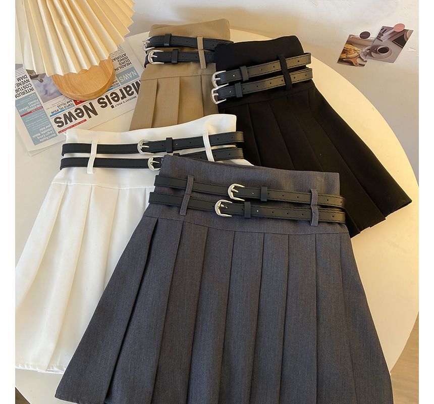 A-Line Plain Mini Skirt Pleated