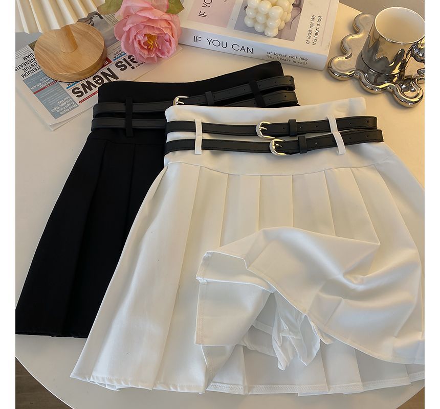 A-Line Plain Mini Skirt Pleated